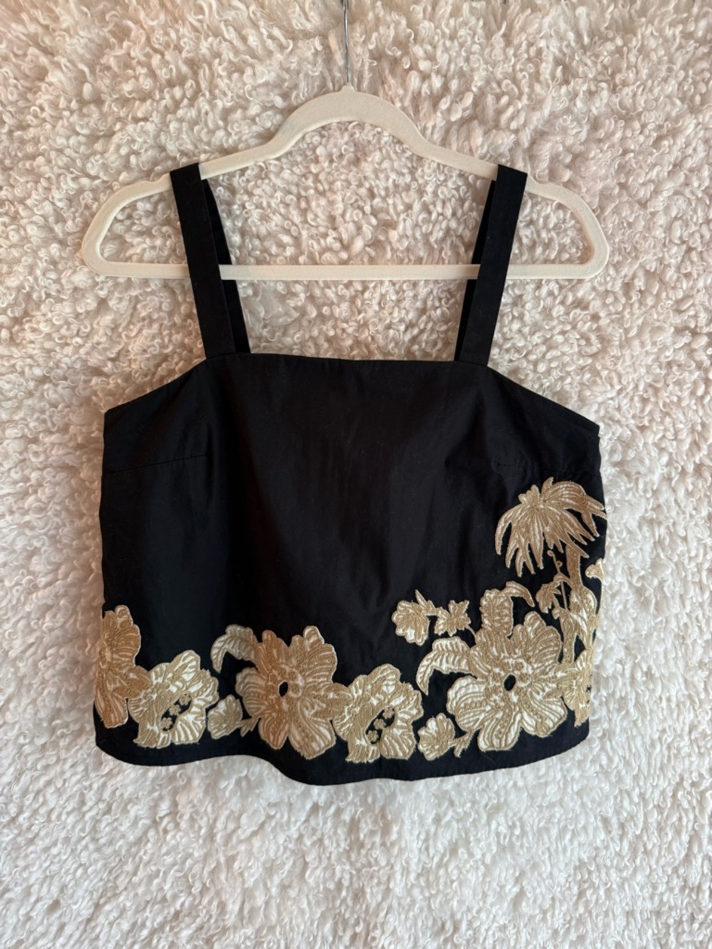 Banana Republic Black Crop Top with Gold Floral Appliqué